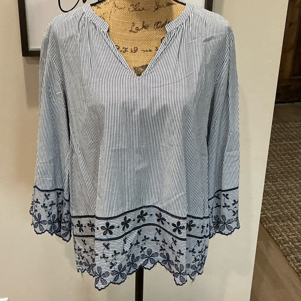 Old Navy Striped Blouse with Floral Lace